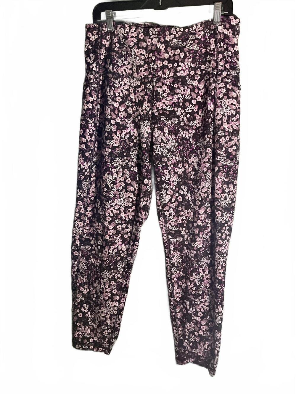 RBX Black Floral Purple Print Leggings with Elastic Waist 1X